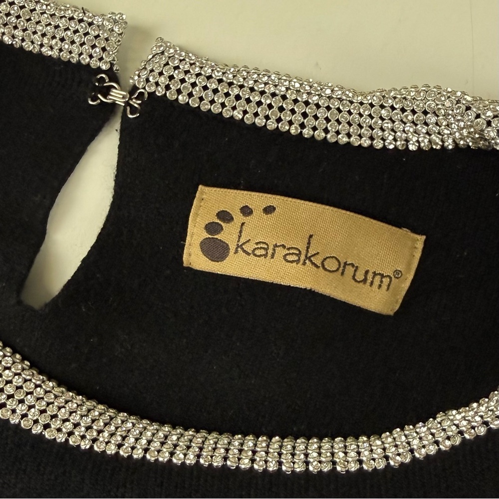 Karakorum Sweater Womens Large Black Knit Rhinestone Neckline Made in Italy - Picture 4 of 7